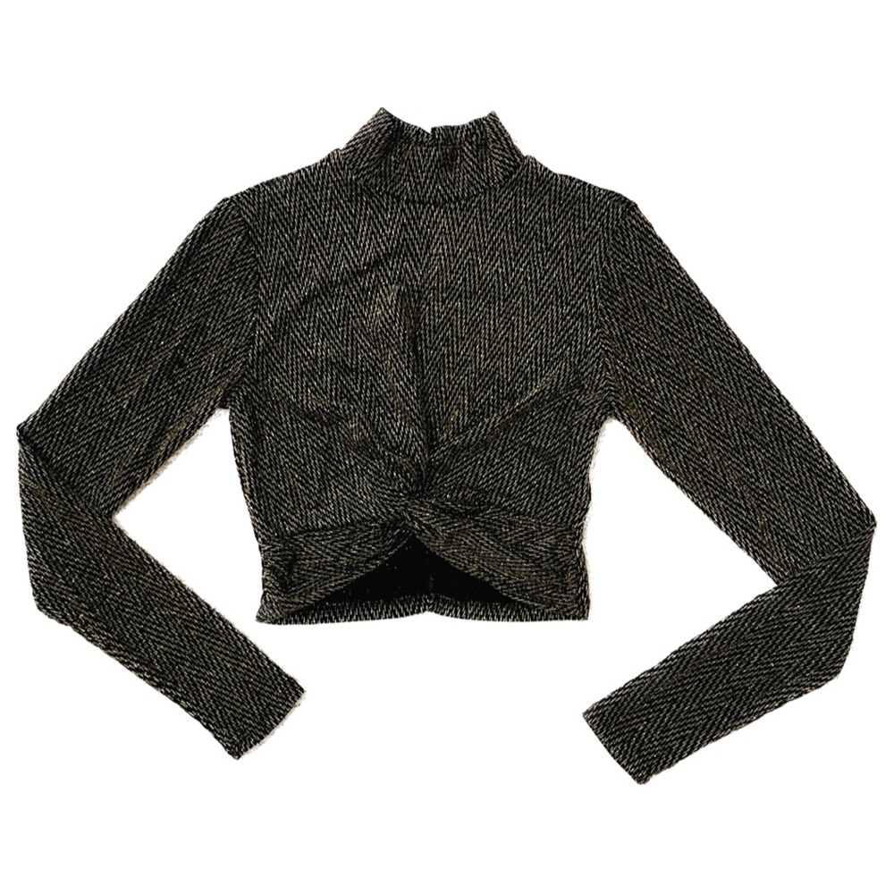 Cropped Gold and Black Metallic Mock Turtle Neck